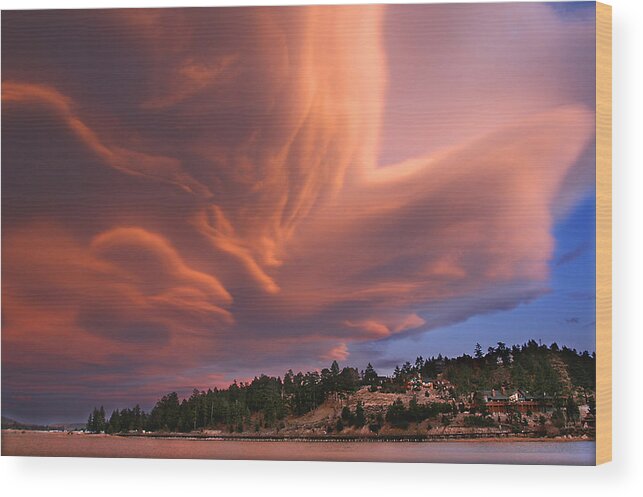 Clouds Wood Print featuring the photograph Big Bear Lake Storm by Sharon Beth