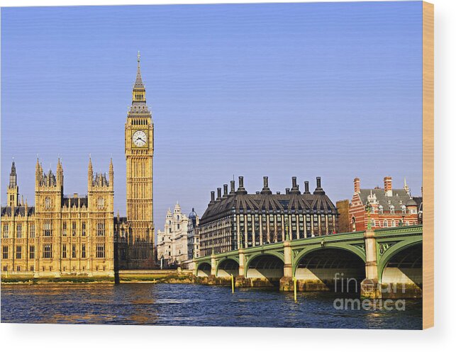 Big Wood Print featuring the photograph Big Ben and Westminster bridge 2 by Elena Elisseeva