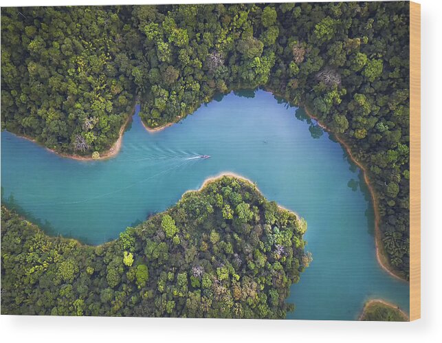 Scenics Wood Print featuring the photograph Bird eye view of Surat Thani fly in the morning. by Peetatham Kongkapech