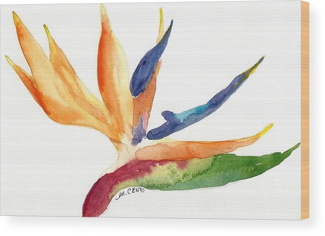 Bird Of Paradise Wood Print featuring the painting Bird of Paradise by Mafalda Cento