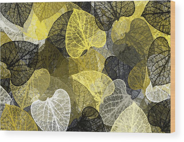 Black And Gold Wood Print featuring the mixed media Black And Gold Leaf Pattern by Christina Rollo