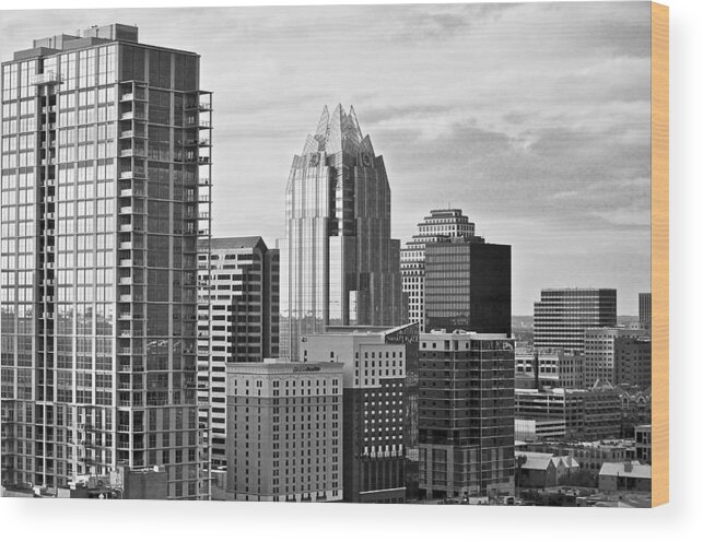 Black And White City Skyline Print Wood Print featuring the photograph Black and White Urban Austin by Kristina Deane