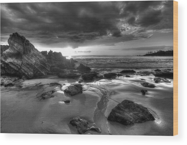 Wassmann Wood Print featuring the photograph Black and white Laguna Beach by Cliff Wassmann