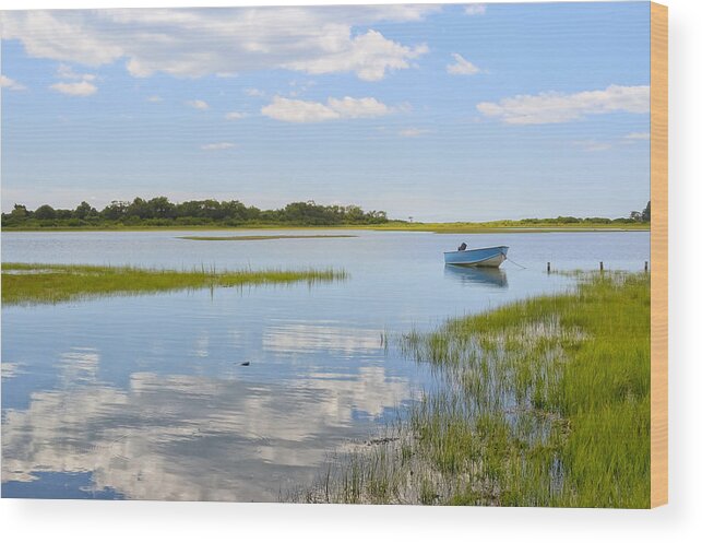 Boat Wood Print featuring the photograph Blue boat in the backwaters by Marianne Campolongo