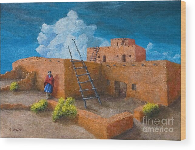 Pueblo Wood Print featuring the painting Blue Cloud Pueblo by Jerry McElroy
