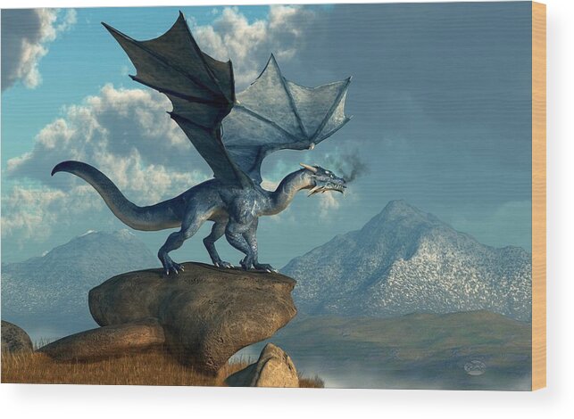 Blue Dragon Wood Print featuring the digital art Blue Dragon by Daniel Eskridge