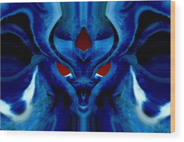 Abstract Wood Print featuring the digital art Blue Fox by Mary Russell