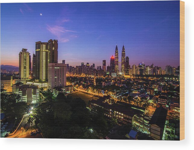 Outdoors Wood Print featuring the photograph Blue Hour | Kuala Lumpur, Malaysia by Mohamad Zaidi Photography