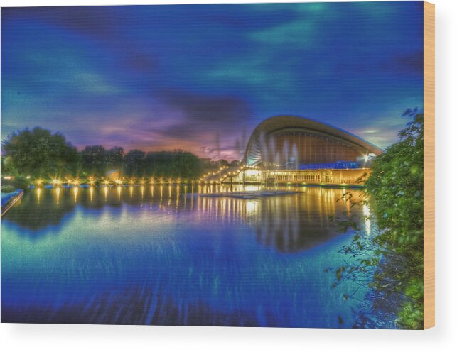 Architecture Wood Print featuring the digital art Blue hour reflections by Nathan Wright