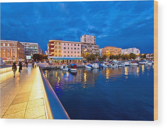 Croatia Wood Print featuring the photograph Blue hour Zadar waterfront view by Brch Photography