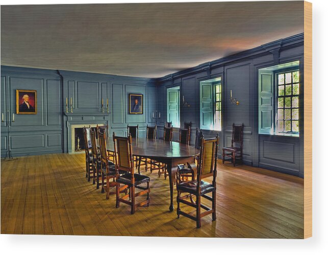 Williamsburg Wood Print featuring the photograph Blue Room Wren Building by Jerry Gammon