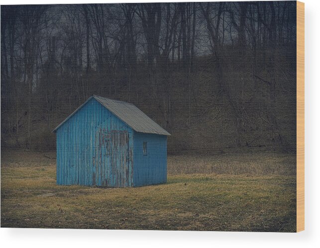 Missouri Wood Print featuring the photograph Blue Shed St Charles MO DSC00399 by Greg Kluempers