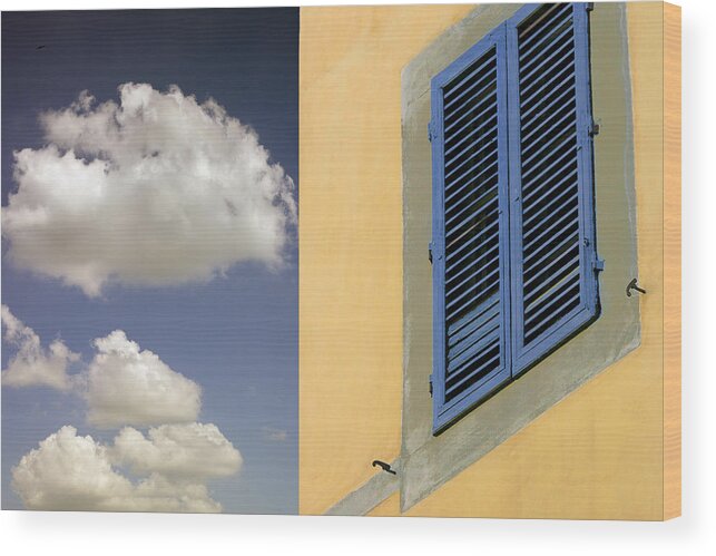 Italy Wood Print featuring the photograph Blue Shutters by Al Hurley