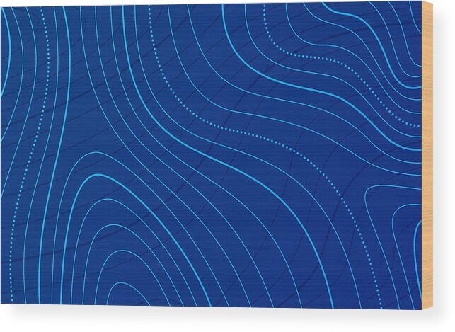 Plan Wood Print featuring the drawing Blue Topographic Lines Background by Filo