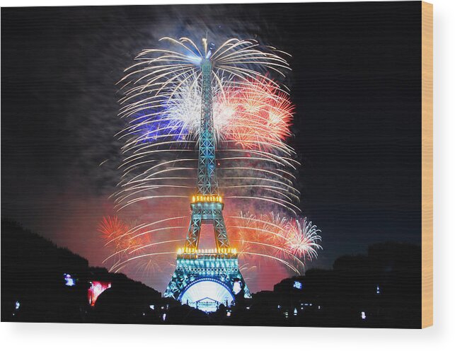 Bastille Day Wood Print featuring the photograph Blue White Red Fireworks by Joel Thai