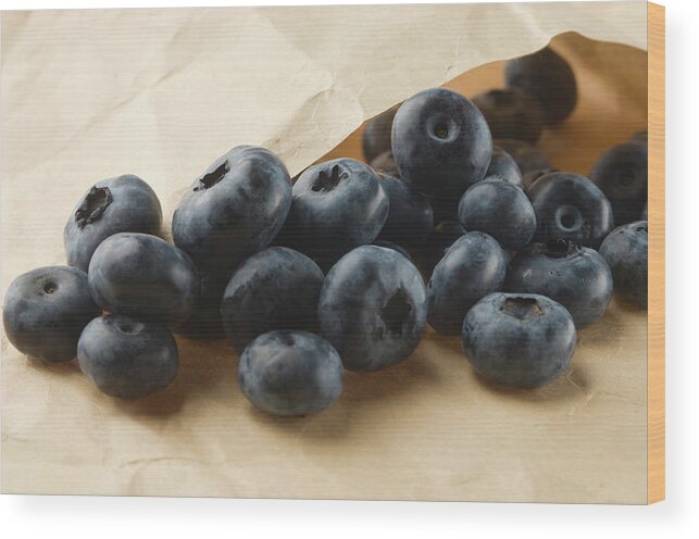 Close-up Wood Print featuring the photograph Blueberries On Paper Bag, Close Up by Westend61