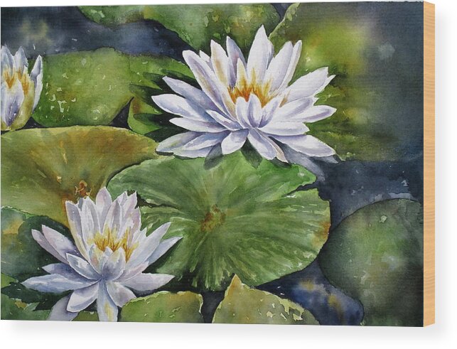 Water Lilies Wood Print featuring the painting Boardwalk Lilies by Mary McCullah