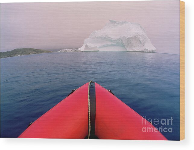 00342168 Wood Print featuring the photograph Red Boat And Summer Iceberg by Yva Momatiuk John Eastcott