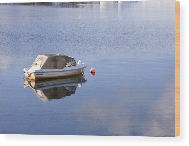 Boat Wood Print featuring the photograph Boat at anchor by Sue Leonard