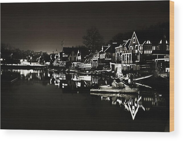 Boat Wood Print featuring the photograph Boat House Row - In the Dark of Night by Bill Cannon