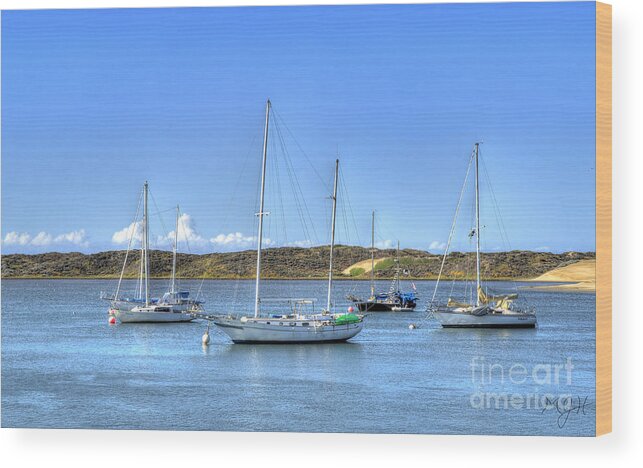 Hdr Process Wood Print featuring the photograph Boats on the Bay by Mathias 