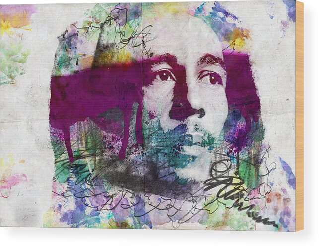 Bob Wood Print featuring the painting Bob Marley One Love by Jonas Luis