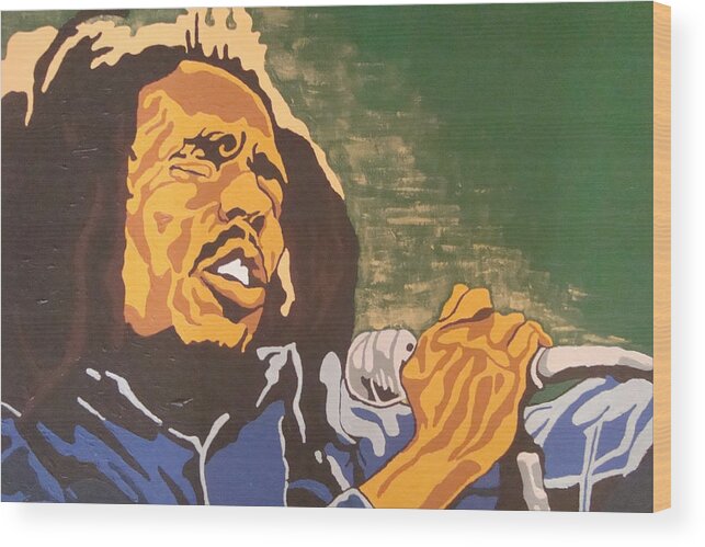 Bob Marley Wood Print featuring the painting Bob Marley by Rachel Natalie Rawlins