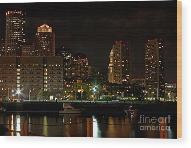 Boston Wood Print featuring the photograph Boston at Night by Jayne Carney