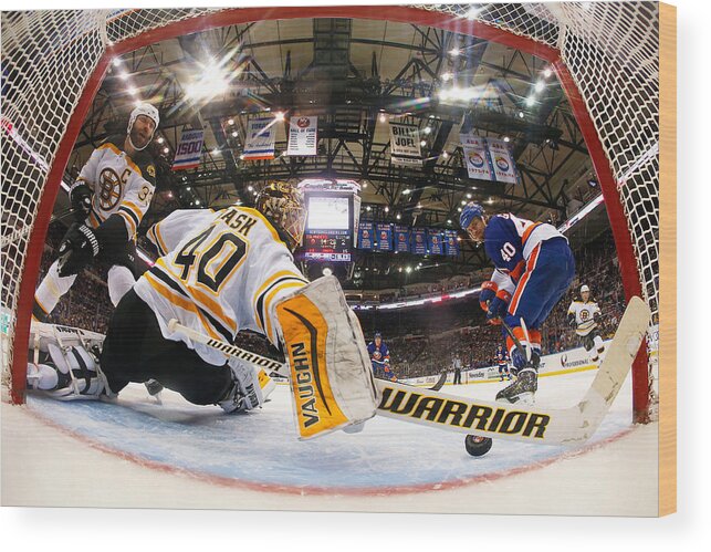 National Hockey League Wood Print featuring the photograph Boston Bruins V New York Islanders by Mike Stobe