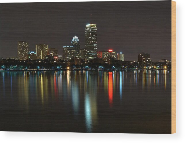 Boston Wood Print featuring the photograph Boston Skyline by Night by Jatin Thakkar