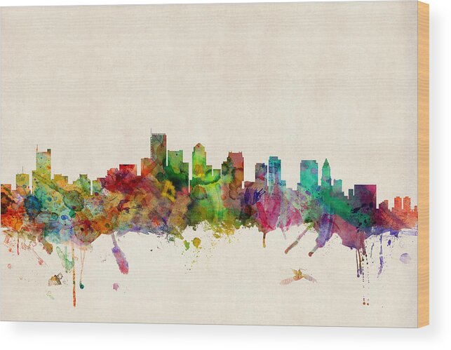 Watercolour Wood Print featuring the digital art Boston Skyline by Michael Tompsett