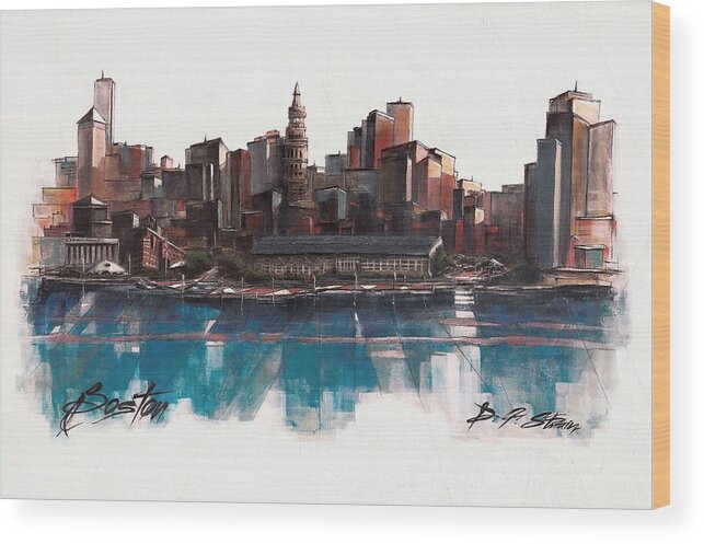 Fineartamerica.com Wood Print featuring the painting Boston Skyline Number 1 by Diane Strain
