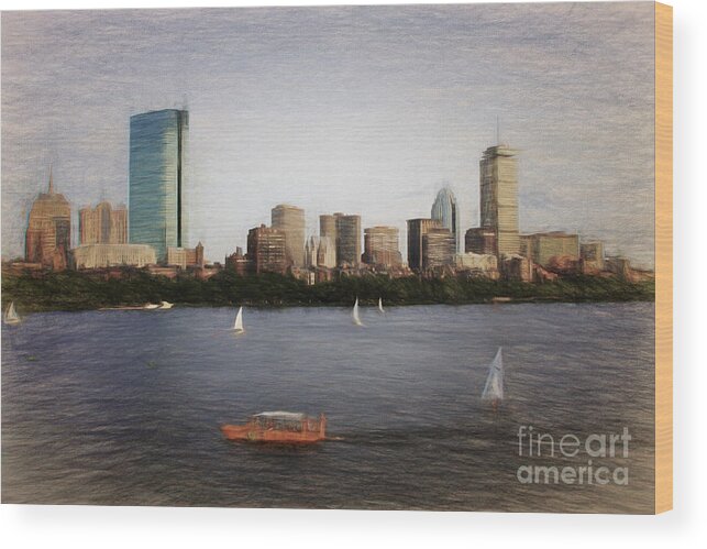 Boston Wood Print featuring the digital art Boston Sketch by Jayne Carney