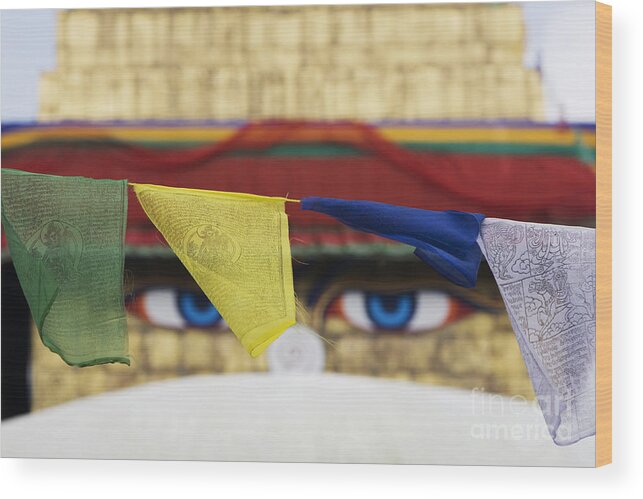 Boudhanath Stupa Wood Print featuring the photograph Boudhanath Stupa Prayer Flags by Tim Gainey