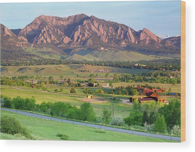 Scenics Wood Print featuring the photograph Boulder Colorado Flatirons And Ranchland by Beklaus