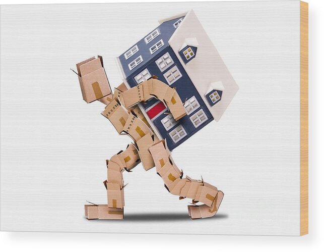 Mover Wood Print featuring the photograph Box character moving house by Simon Bratt