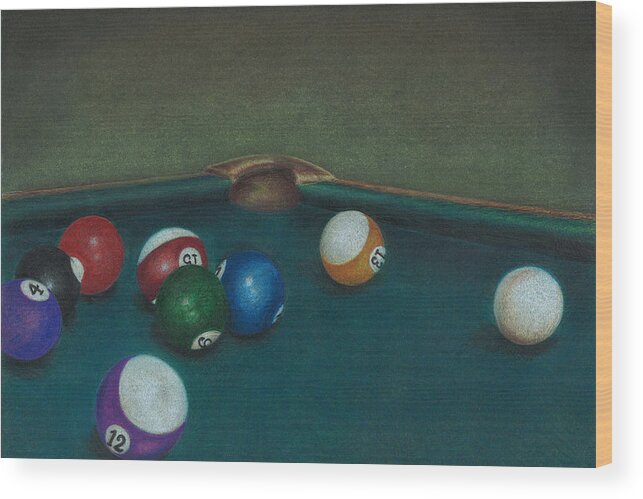 Pool Table Wood Print featuring the drawing Break by Troy Levesque