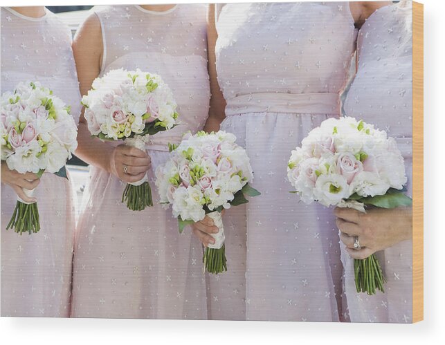 People Wood Print featuring the photograph Bridesmaids with bouquets by Nerida McMurray Photography