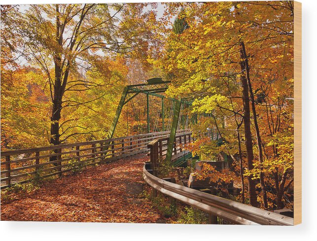 Autumn Wood Print featuring the photograph Bridge Dressed in Autumn Gold by Mitchell R Grosky