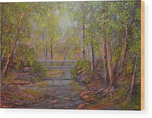 Landscape Wood Print featuring the painting Bridge from the Past by Michael Mrozik