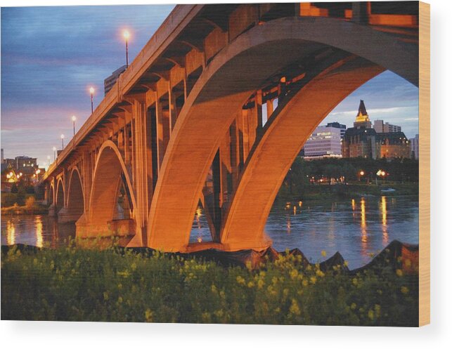 Color Image Wood Print featuring the photograph Bridge in Saskatoon by Kristy-Anne Glubish