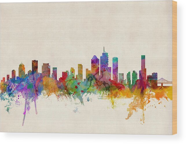 Brisbane Wood Print featuring the digital art Brisbane Australia Skyline by Michael Tompsett