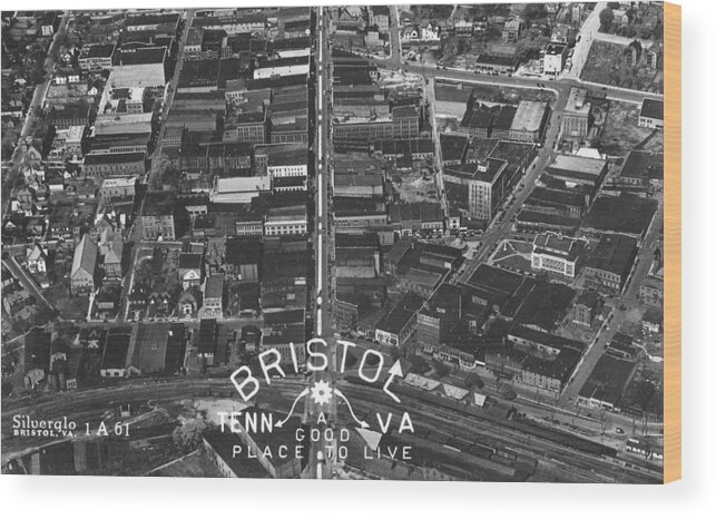 Bristol Virginia Wood Print featuring the photograph Bristol Virginia Tennessee Early Aerial Photo by Denise Beverly