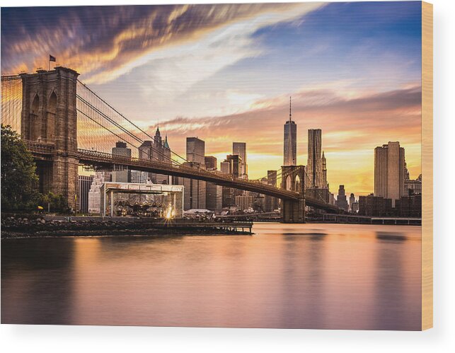 America Wood Print featuring the photograph Brooklyn Bridge at sunset by Mihai Andritoiu