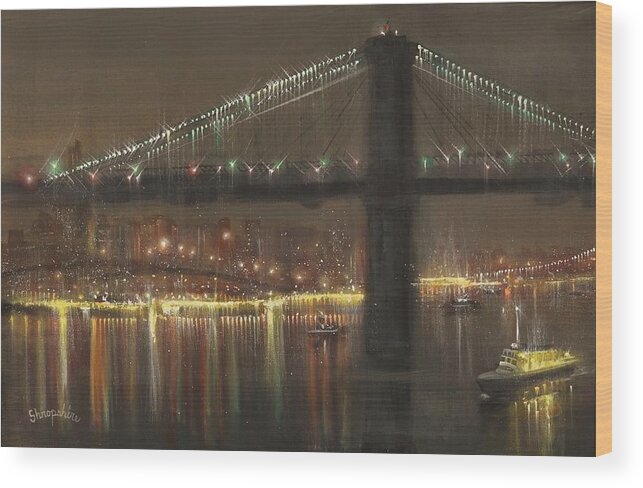  Brooklyn Wood Print featuring the painting Brooklyn Bridge Cruciform by Tom Shropshire