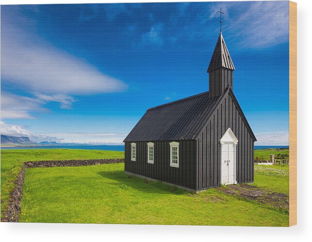 Budir Wood Print featuring the photograph Budir black church West Iceland Europe by Matthias Hauser