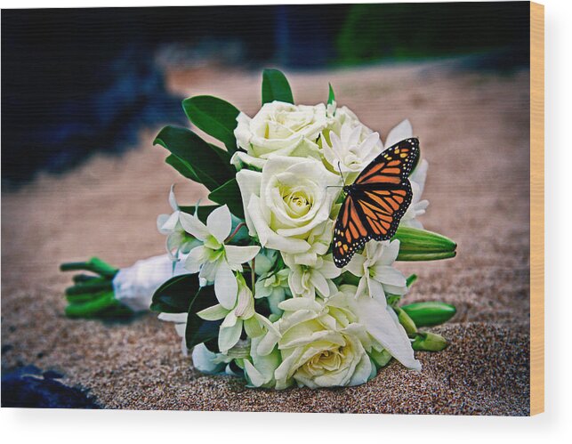 Butterfly Bouquet - A monarch butterfly sits on a wedding bouquet Wood  Print by Nature Photographer - Pixels