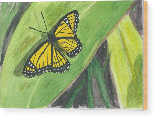 Butterfly. Monarch Wood Print featuring the painting Butterfly in Vermont Corn Field by Donna Walsh