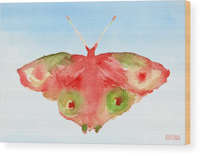 Butterfly Wood Print featuring the painting Butterfly Red and Green Watercolor Art Print by Beverly Brown