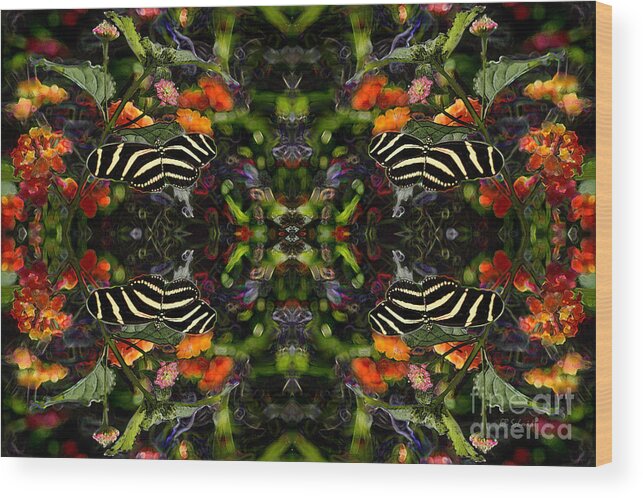 Butterfly Garden Wood Print featuring the digital art Butterfly Reflections 03 - Zebra Heliconian by E B Schmidt